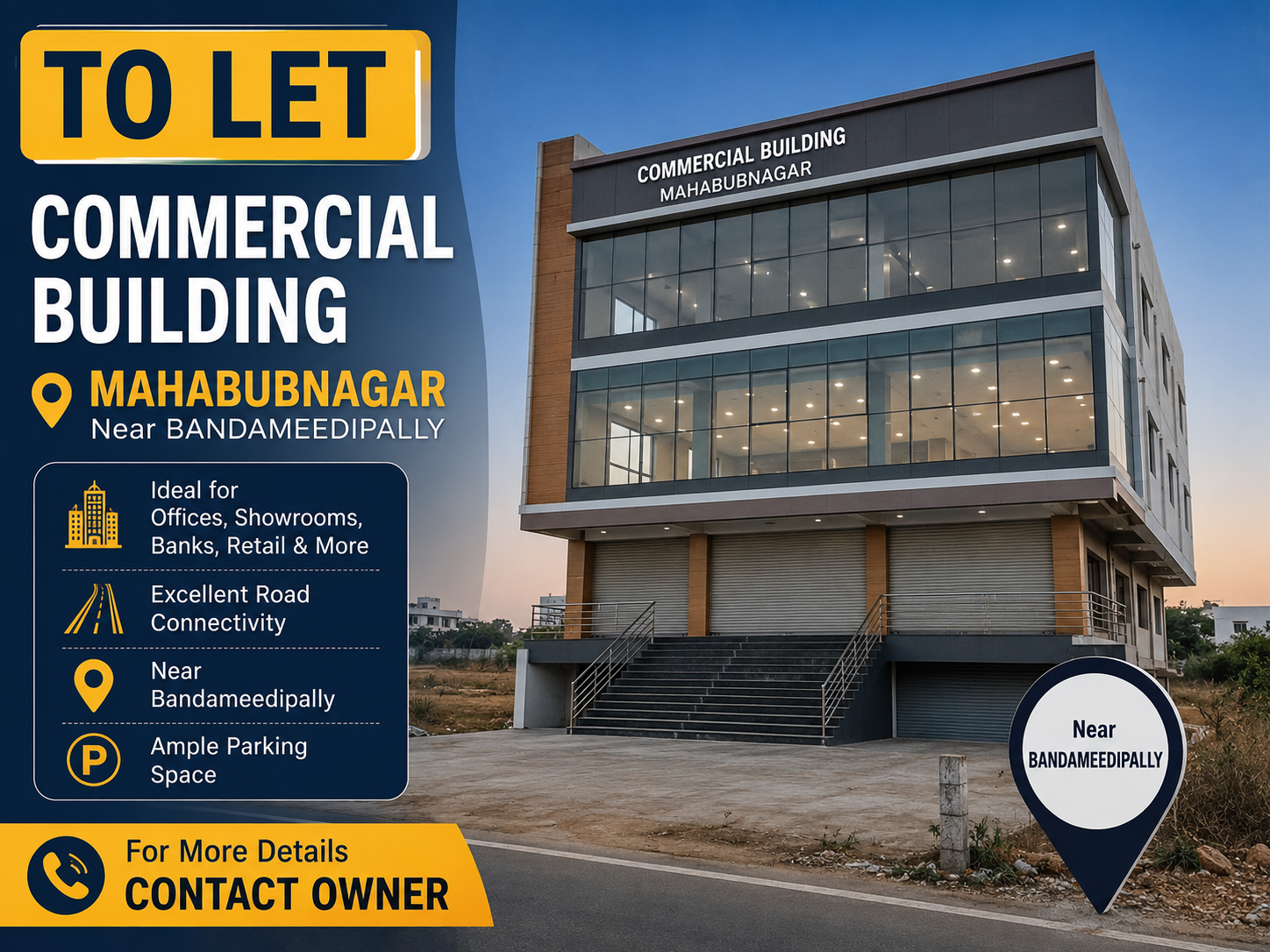 Commercial Building for Rent in Mahabubnagar Near Bandameedipally