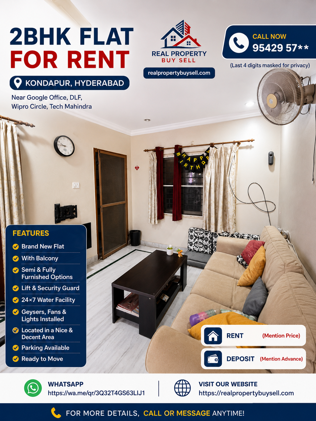 🏠 2BHK Flat for Rent – Kondapur