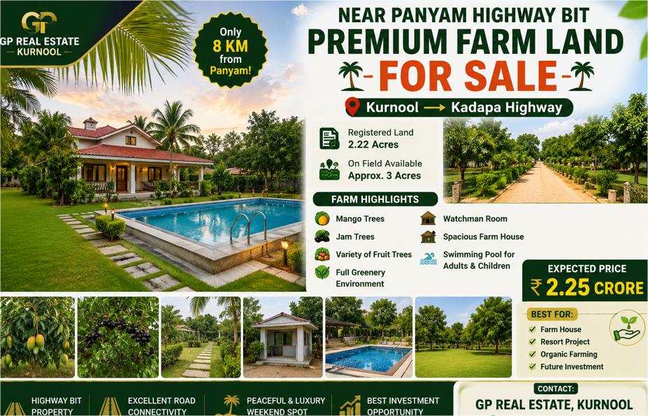 Premium Farm Land for Sale Near Panyam Highway | Luxury Farm House Land in Kurnool